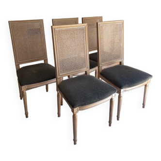 Lot 5 bleached wood chairs and chocolate seats
