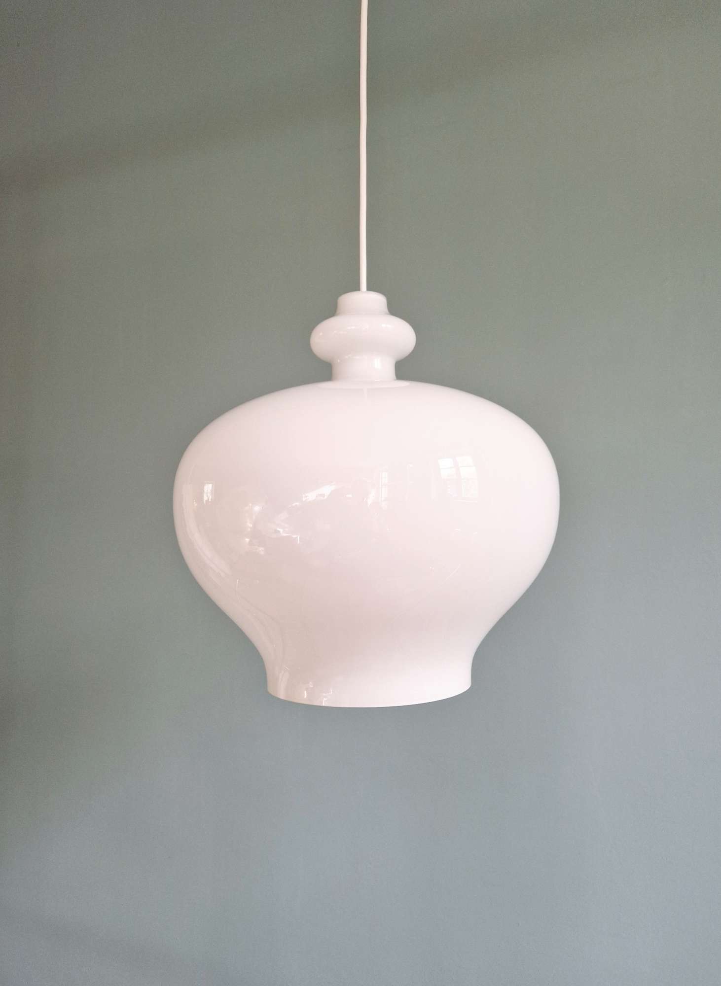 Large Scandinavian suspension light in white opaline, H.A. Jakobsson, 1960