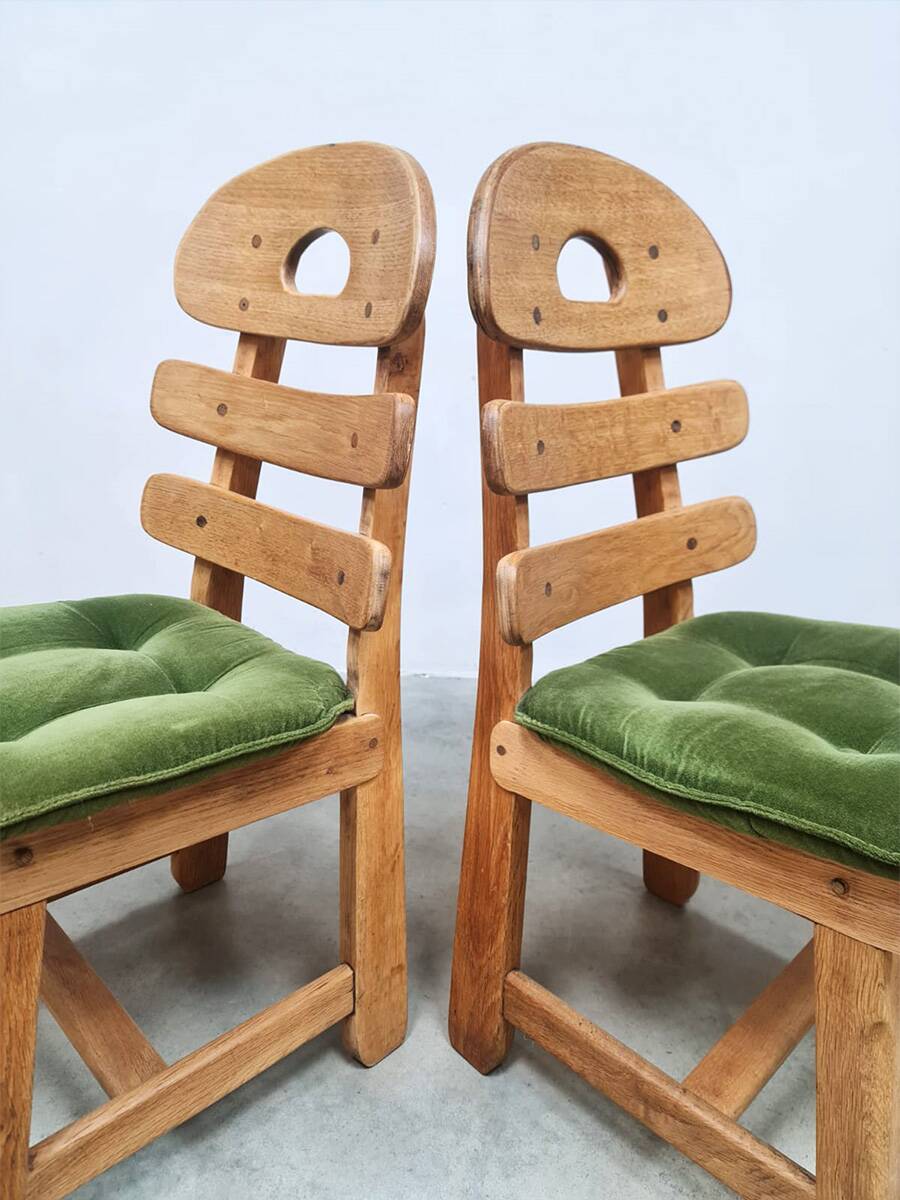 Vintage Spanish oak fishbone chairs 1970 ''Brutalist''
