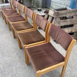 6 vintage wooden and velvet chairs