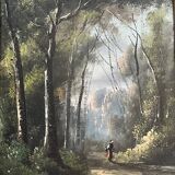 French school, HST animated landscape Barbizon signed late 19th century