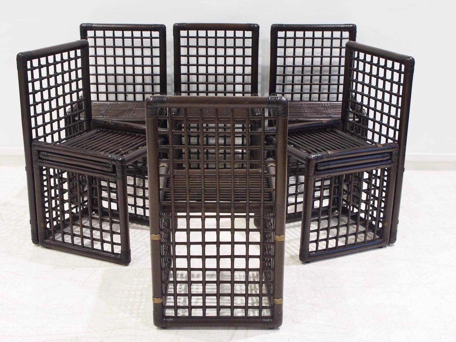 Ensemble de six chaises Afra et Tobia Scarpa en bambou et rotin