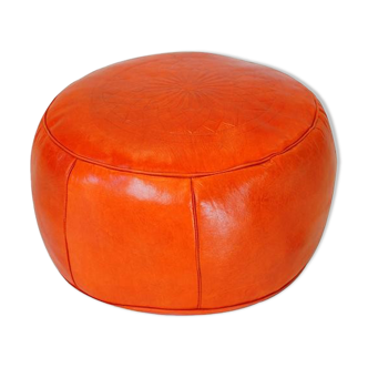 Handmade orange leather Fes Ottoman 40 X 25 cm
