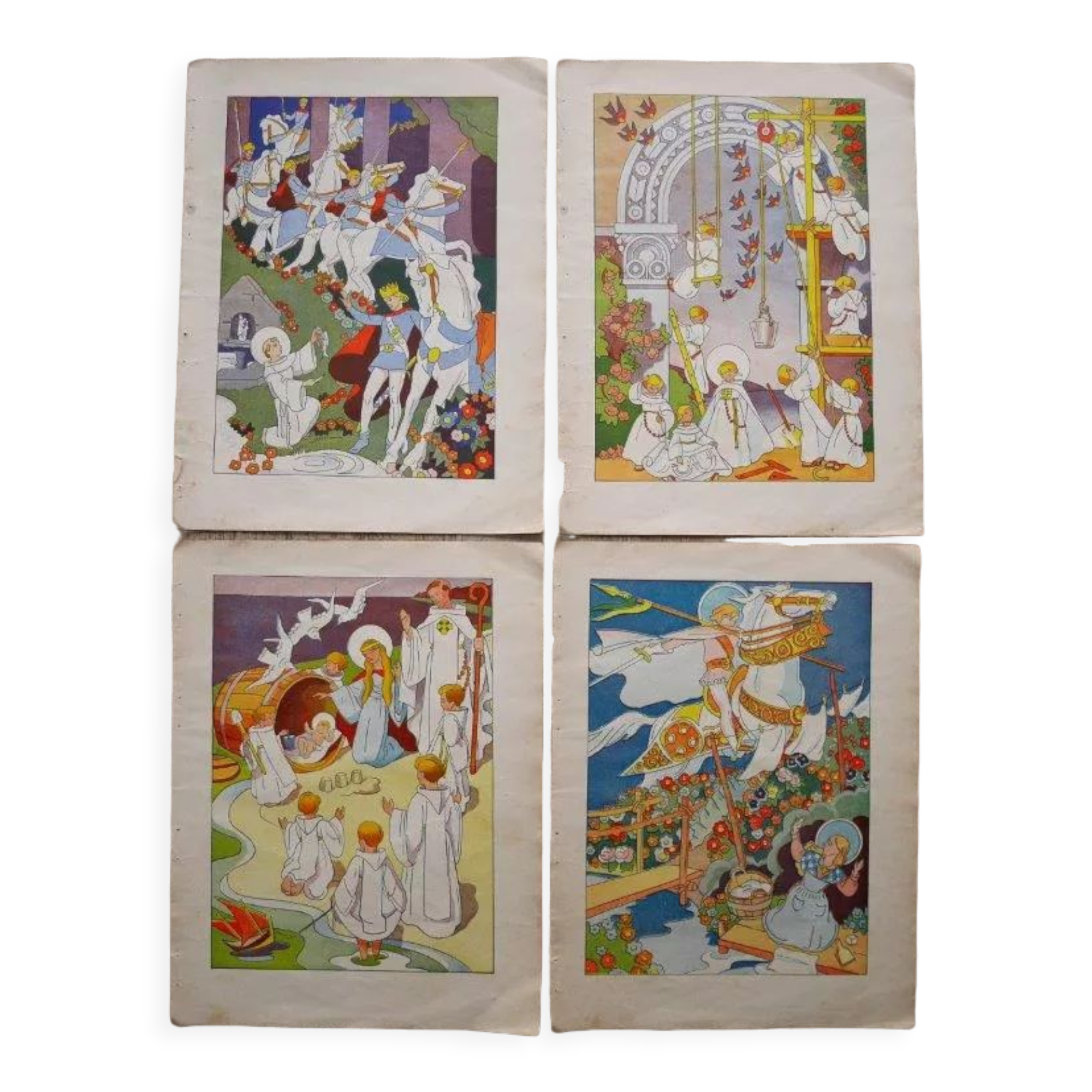 Lot de 4 illustrations bretonnes (par Micheau-Vernez), Corentin, Haude, Gwénolé et Azénor