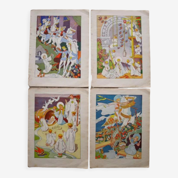 Lot de 4 illustrations bretonnes (par Micheau-Vernez), Corentin, Haude, Gwénolé et Azénor
