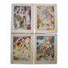 Set of 4 Breton illustrations (by Micheau-Vernez), Corentin, Haude, Gwénolé and Azénor