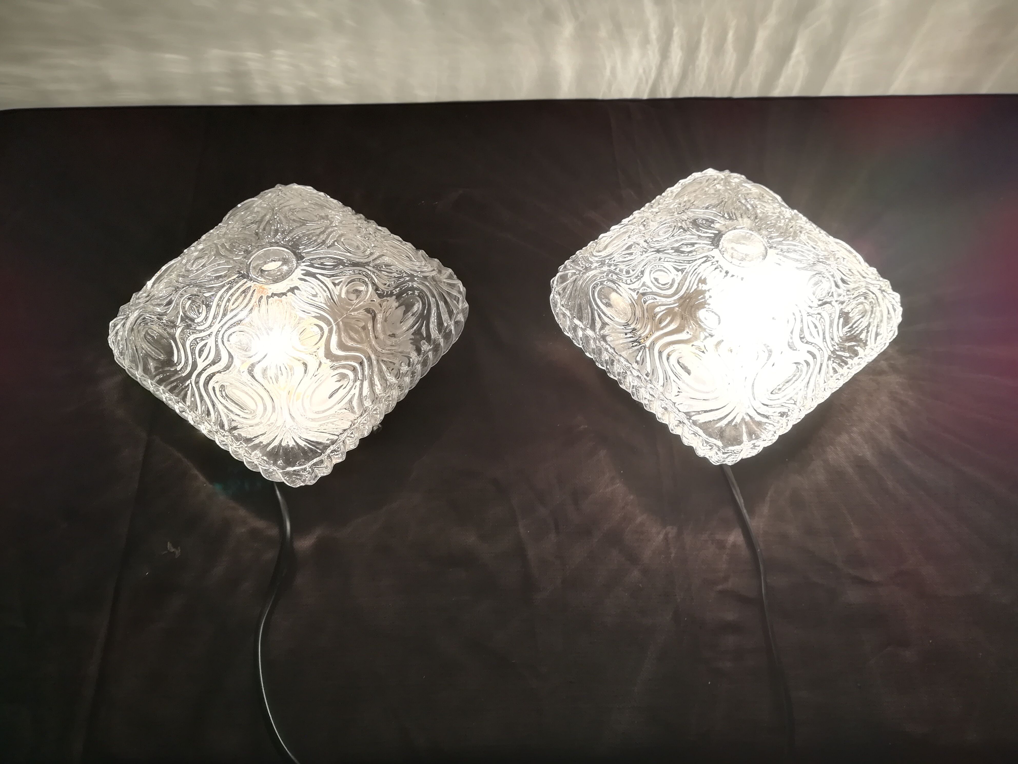 TWO PLAFONNIERS IN VERRE OF ANNEES 60