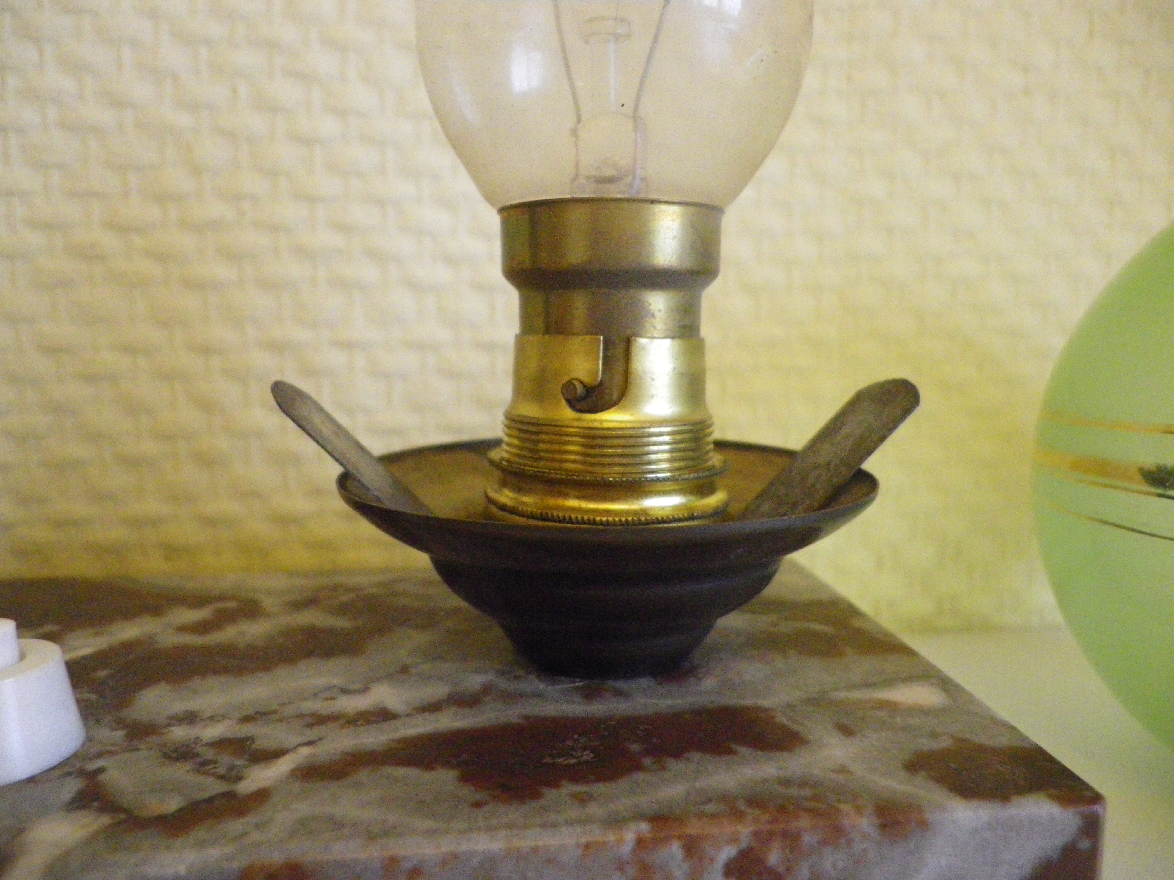 Table lamp, art deco, opaline, marble, bronze patinated metal, 30s/40s