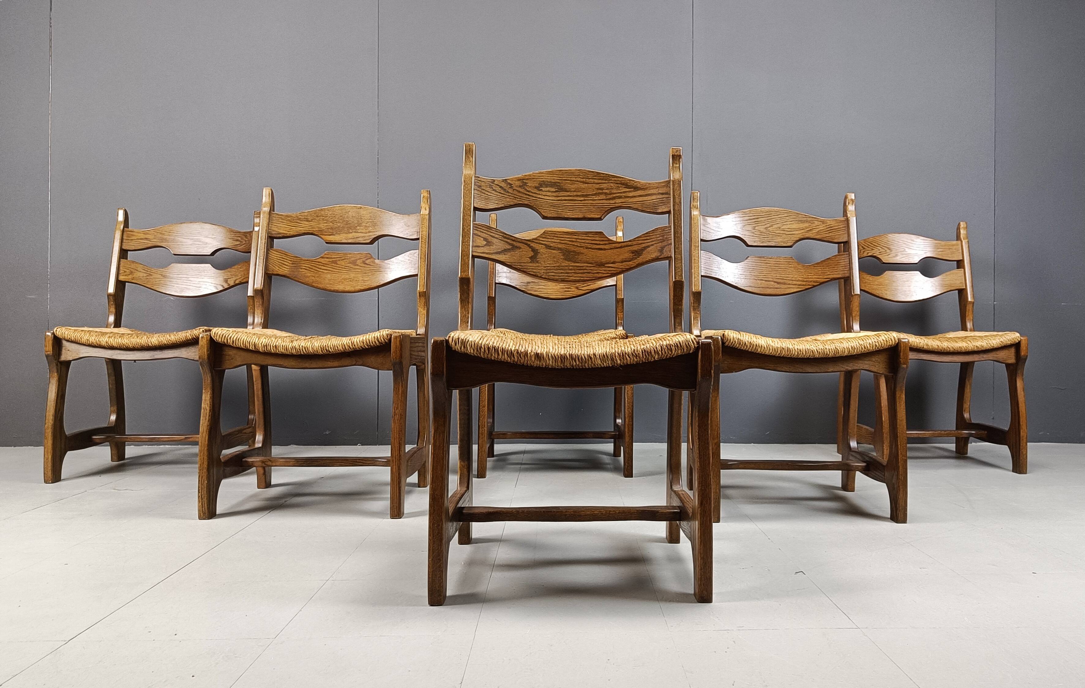 Vintage oak and wicker dining chairs, 1960s