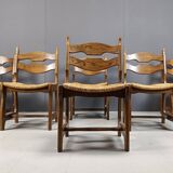 Vintage oak and wicker dining chairs, 1960s