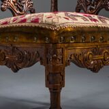 19th century Italian Renaissance style carved walnut corner chairs, set of 2