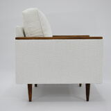 Fauteuil cube original des années 70, entièrement restauré, bouclé blanc