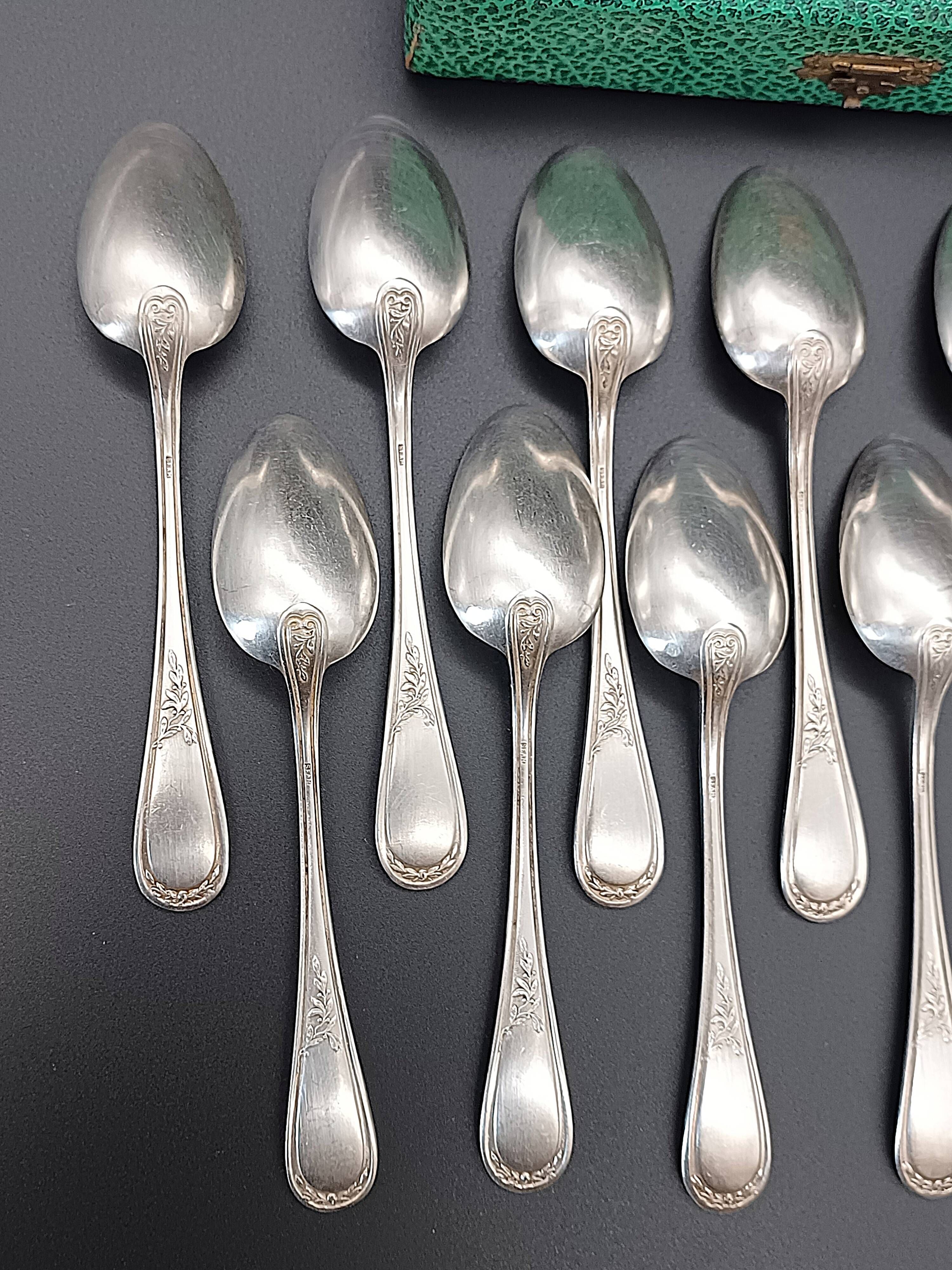 Box of 12 silver-plated metal teaspoons SFAM - Art Nouveau design (14.5)