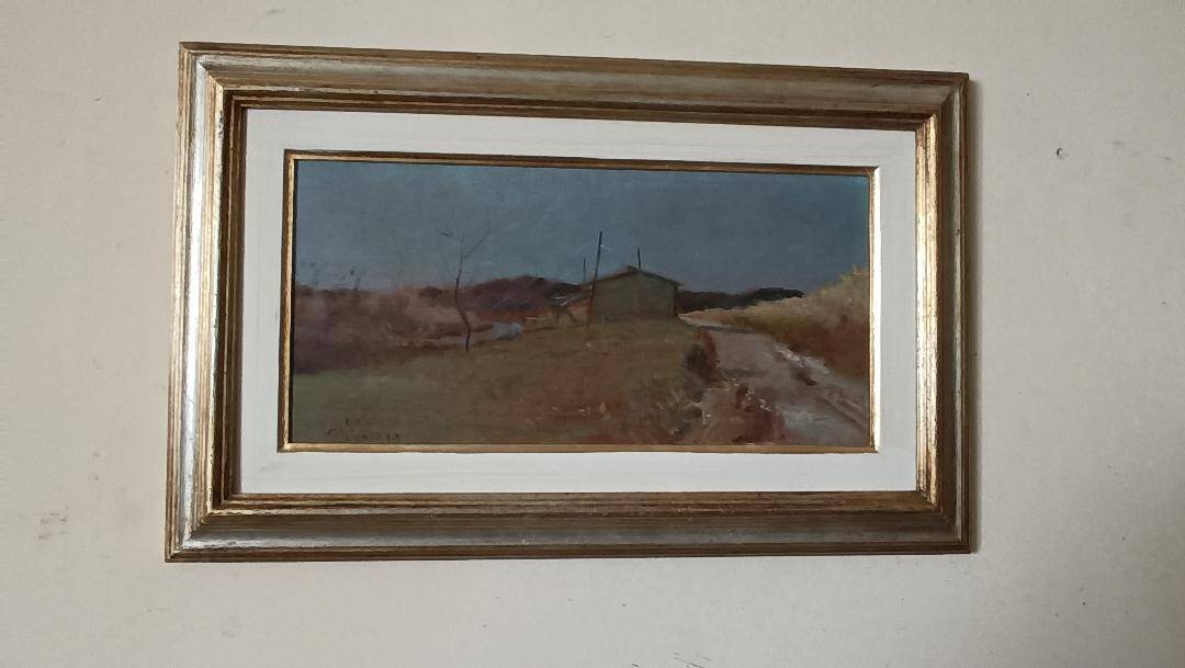 Peinture à l'huile sur panneau paysage arnaccio pise bruno loretti (livorne