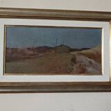 Peinture à l'huile sur panneau paysage arnaccio pise bruno loretti (livorne