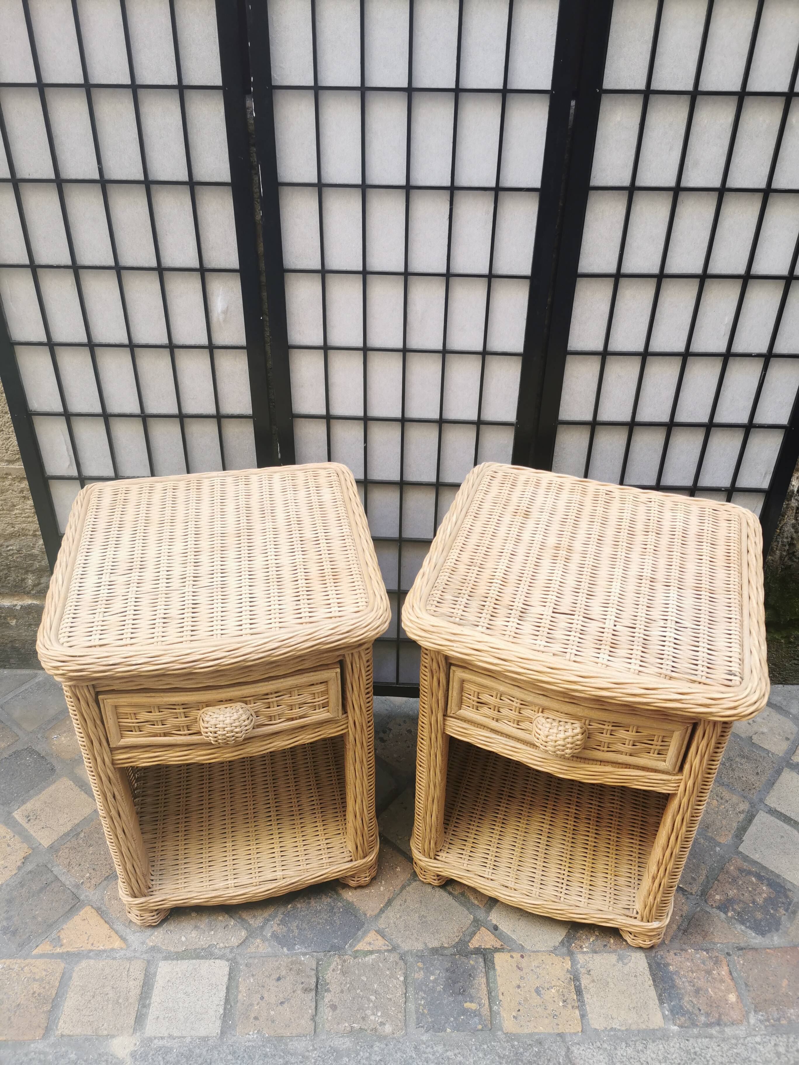 Pair of wicker bedside tables