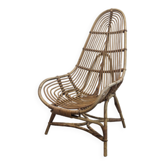 Vintage rattan and bamboo armchair