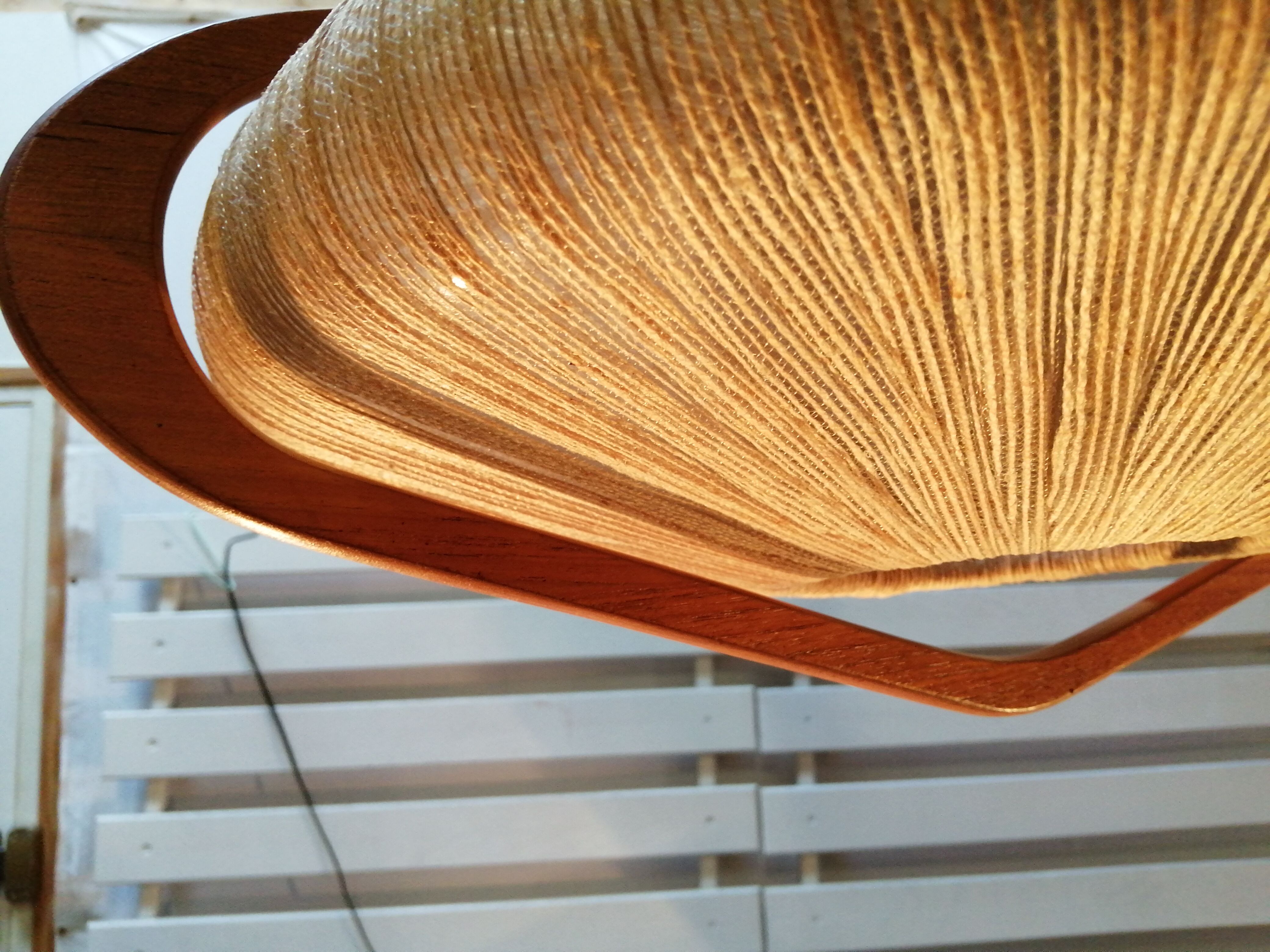 Sisal Ufo pendant lamp and vintage teak by Temde Leuchten