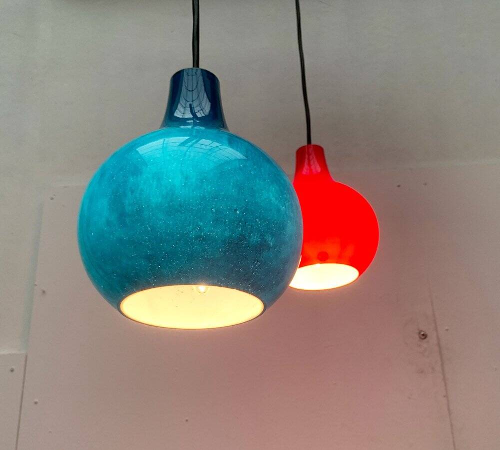 Set of 2 German glass pendants in mid-century style by Peill & Putzler.