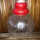 Old transparent & red cracked glass pendant lamp 1970s vintage #a548