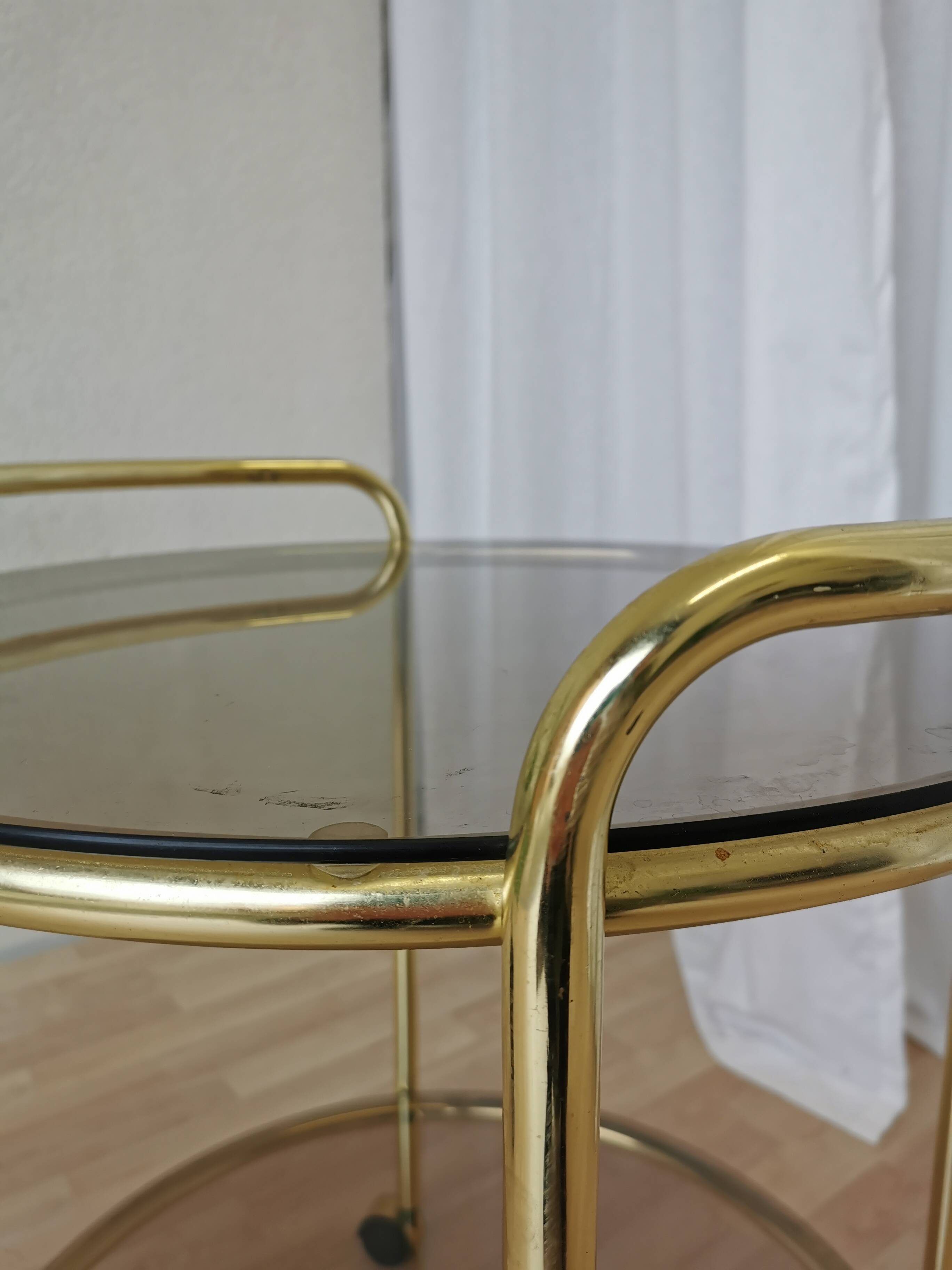 Vintage Smoked Glass Serving Trolley: 1970s Mid-Century Modern Bar Cart