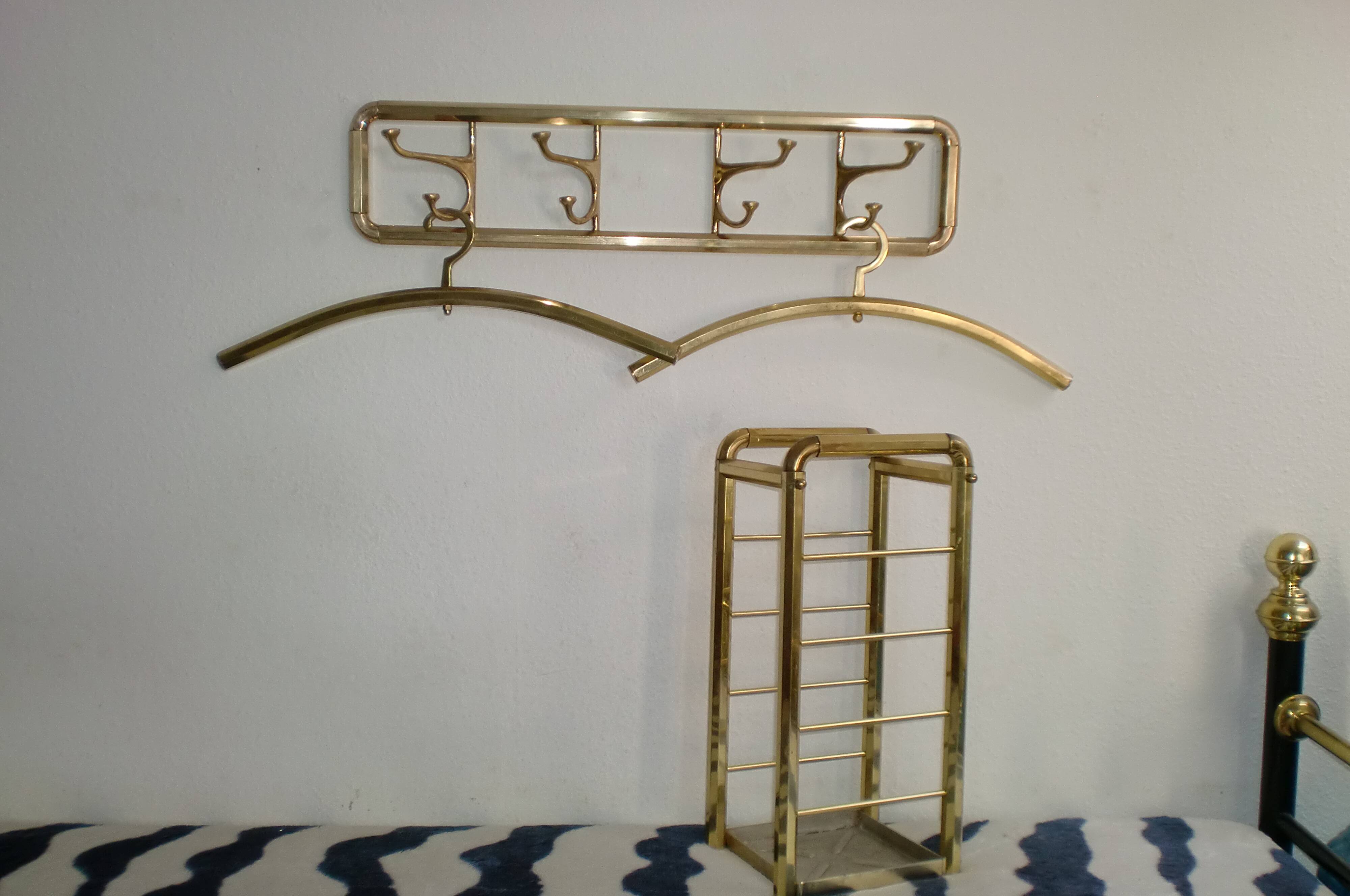 Art-deco france, wall coat rack + umbrella stand + clothes hangers 1940s 50