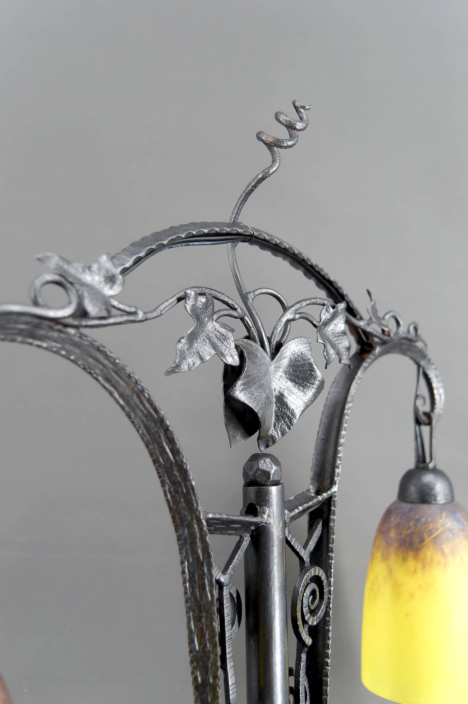 Important Double-Headed Lamp, Wrought Iron by Schneider, France, c. 1920