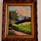 Boxed table old countryside landscape in the mountains