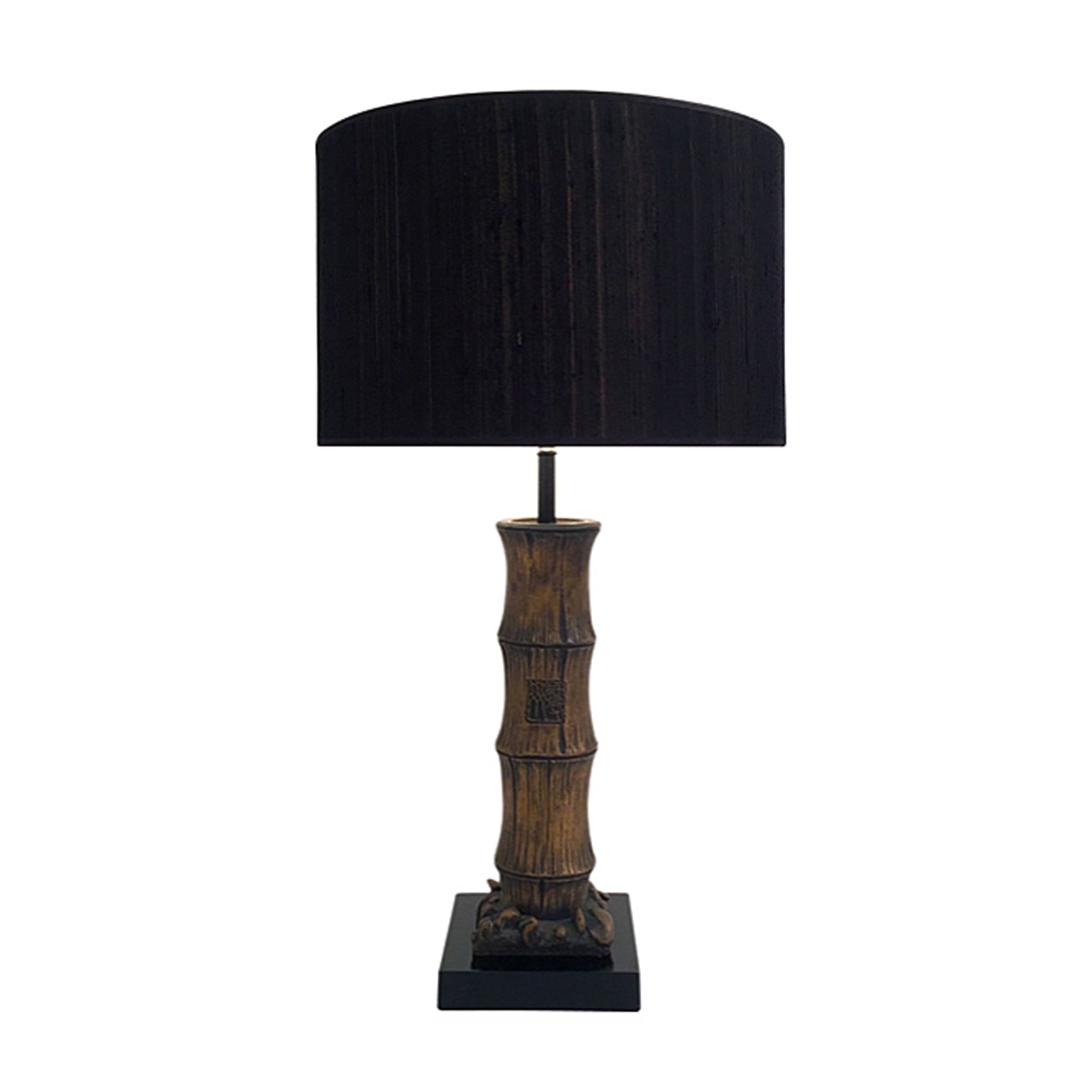 Vintage wood carved faux bamboo table lamp