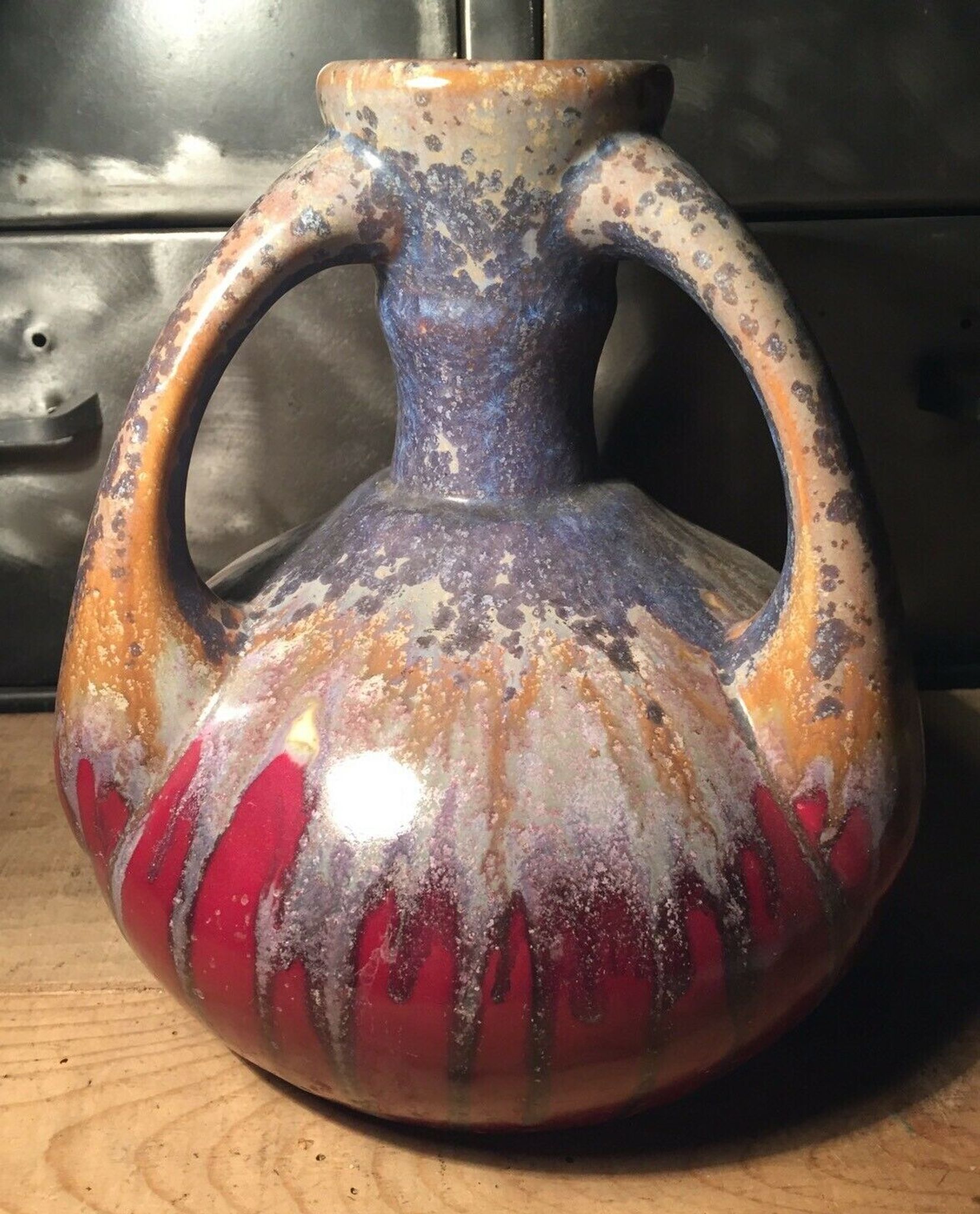 Vase in flamed sandstone with 3 handles Gustave de Bruyn earthenware Fives 1930
