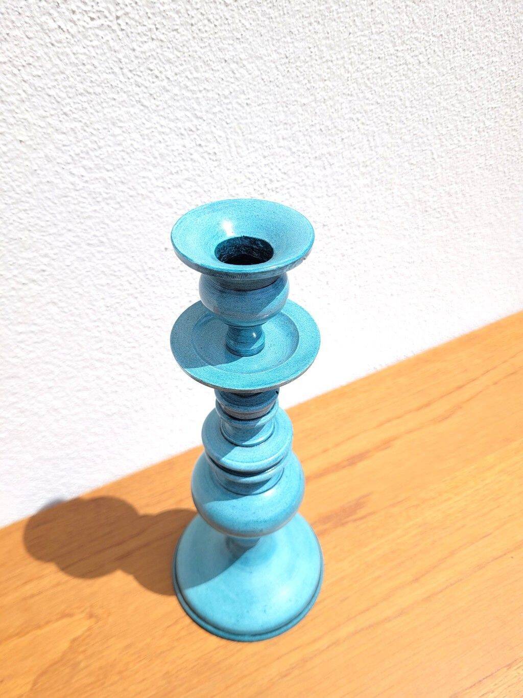 Turquoise blue metal baluster candle holder