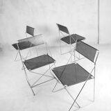 Minimalist Metal X-Line Chairs by Niels Jørgen Haugesen for Hybodan, 1970s, Set of 4