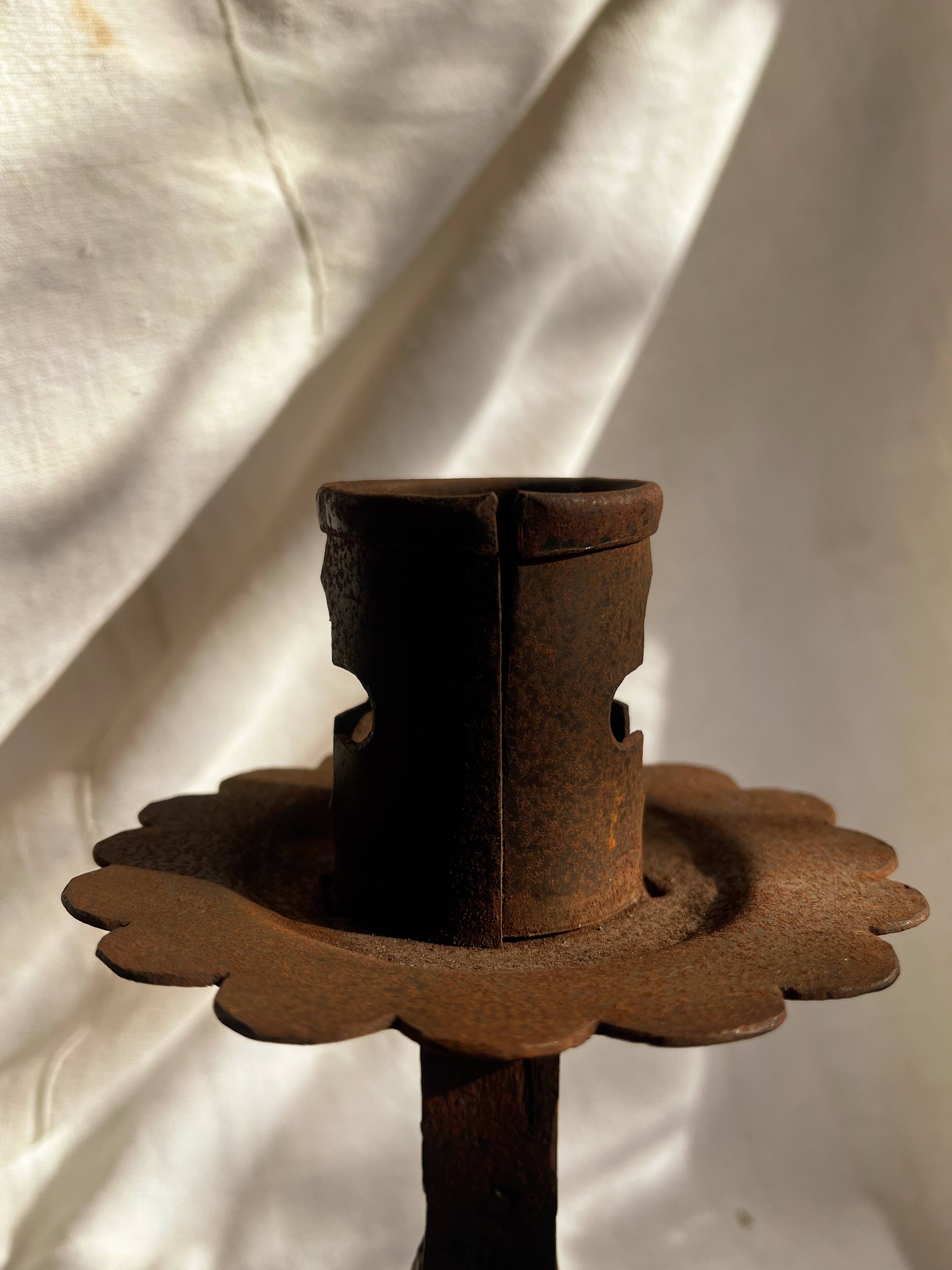 Pair of Antique French Wrought Iron Candlesticks