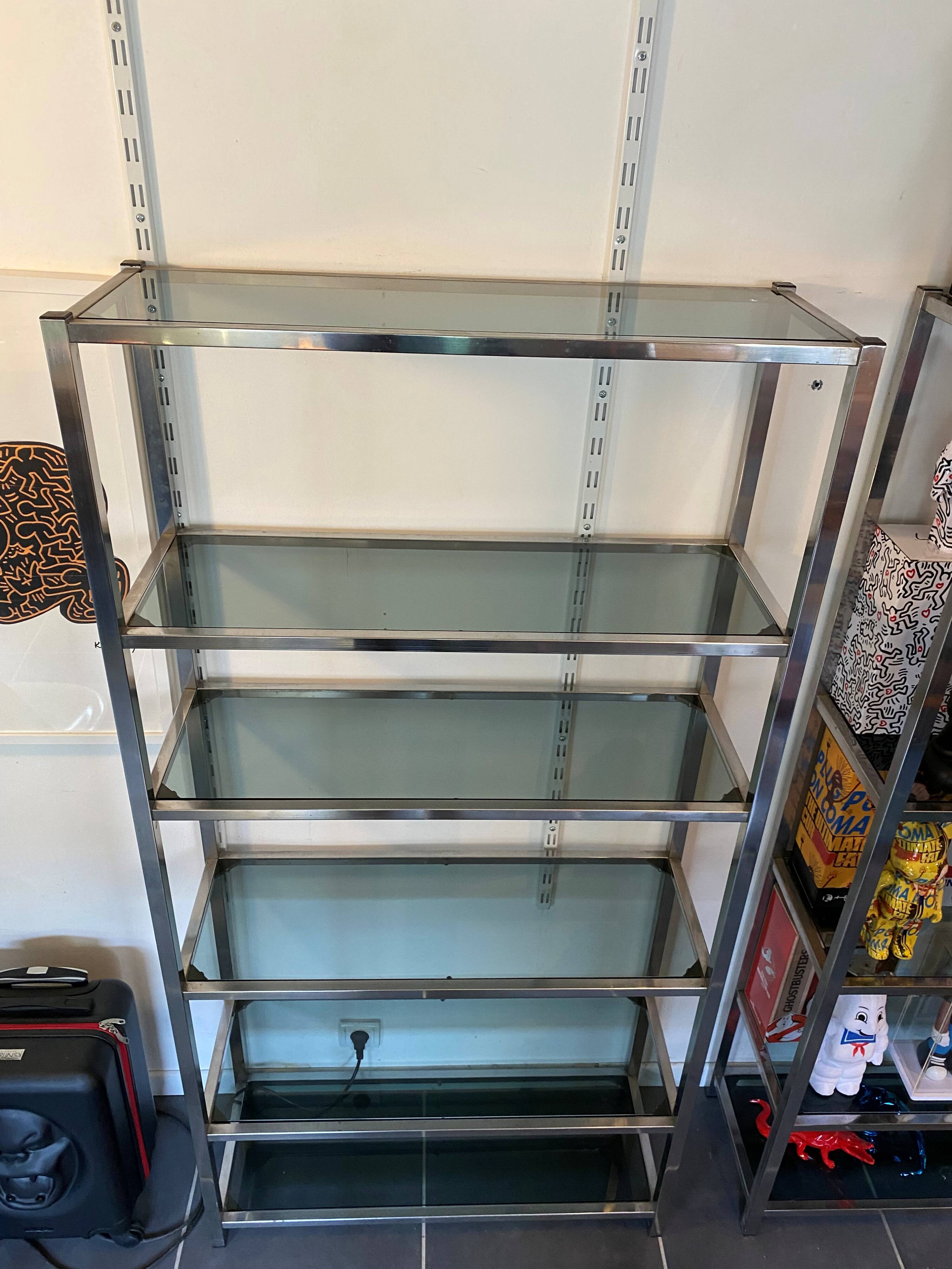 Library n2 display shelf modular wall unit glass and chrome vintage 70s