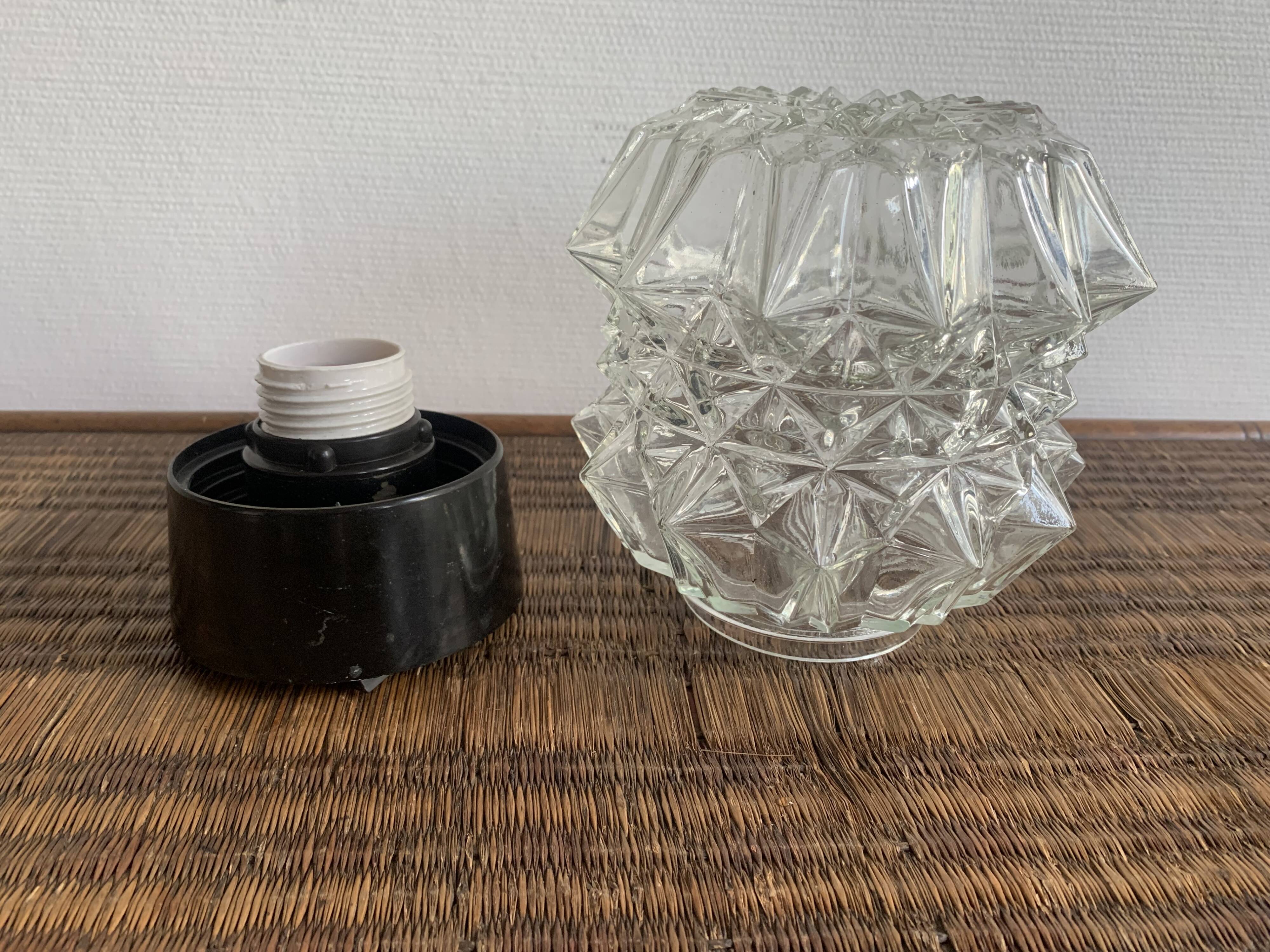 Diamond-point molded glass ceiling light, 1960