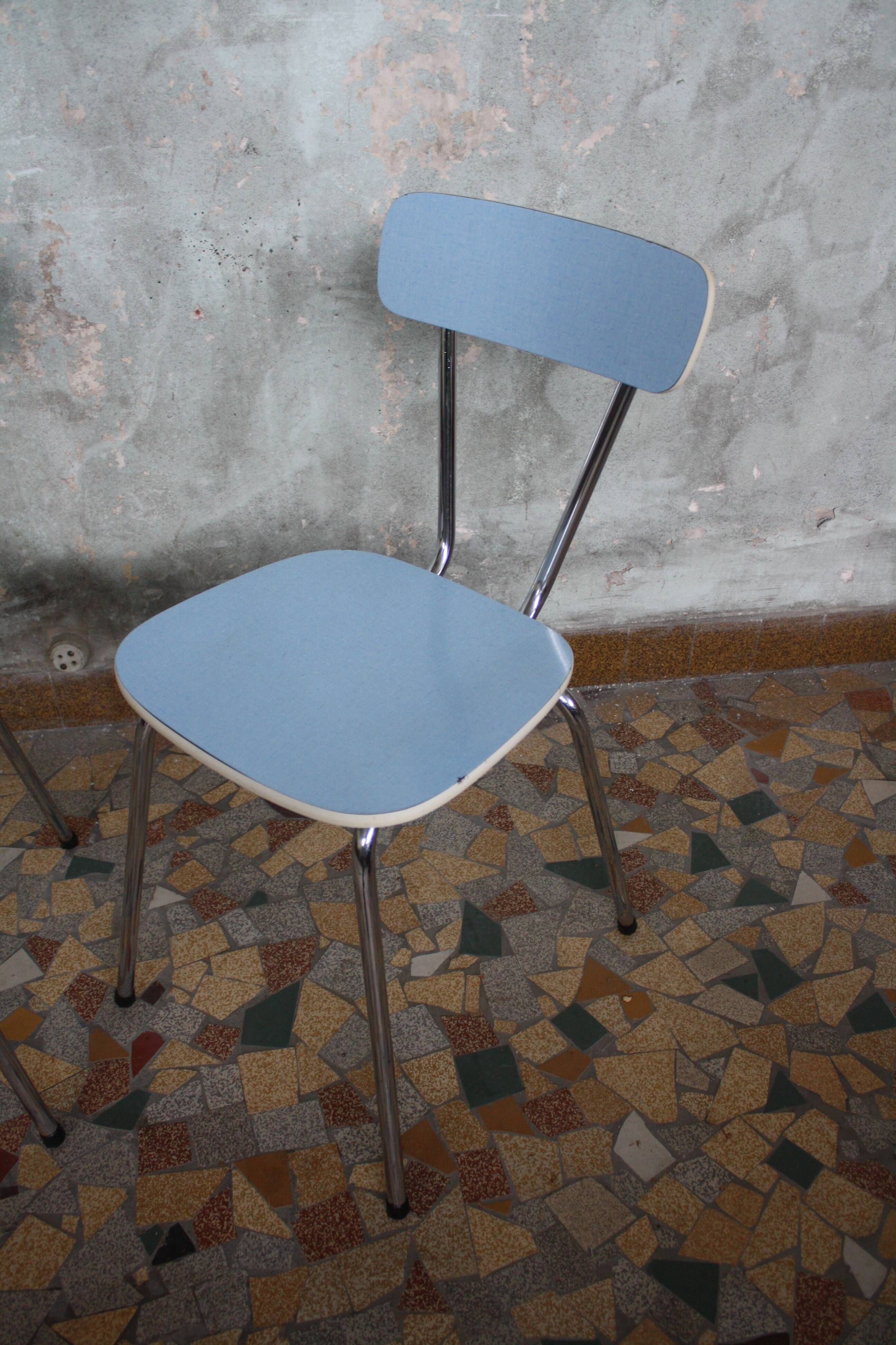 Pair of blue vintage formica kitchen chairs
