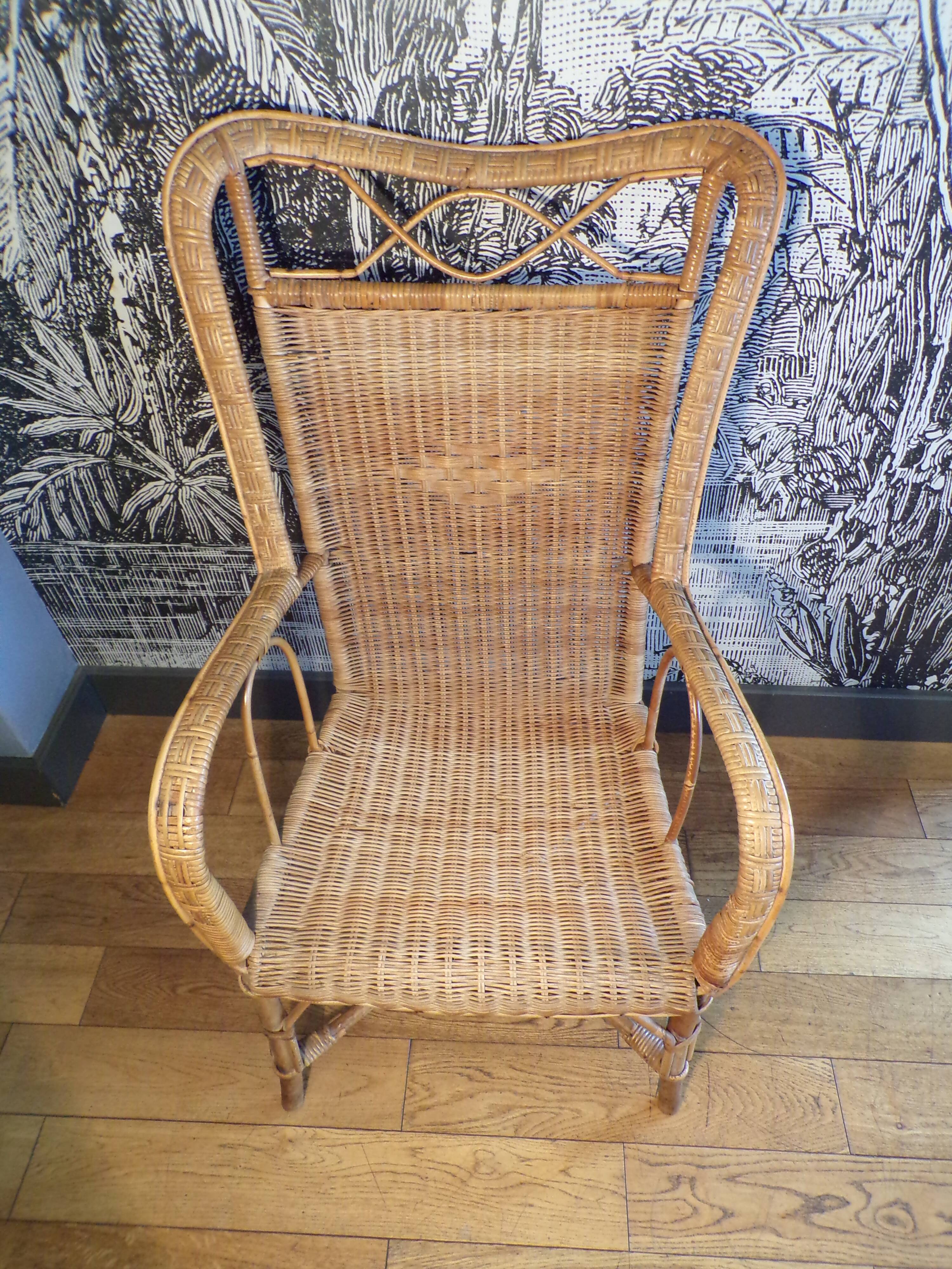 Fauteuil rotin 1930-50