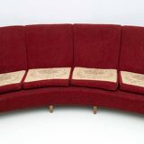 Mid-Century Modern Italian Velvet four Seater Curved Sofa, 1950s