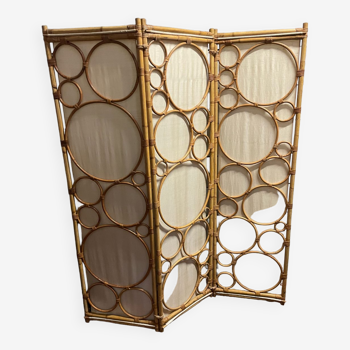Rattan and bamboo screen vintage design 60/70