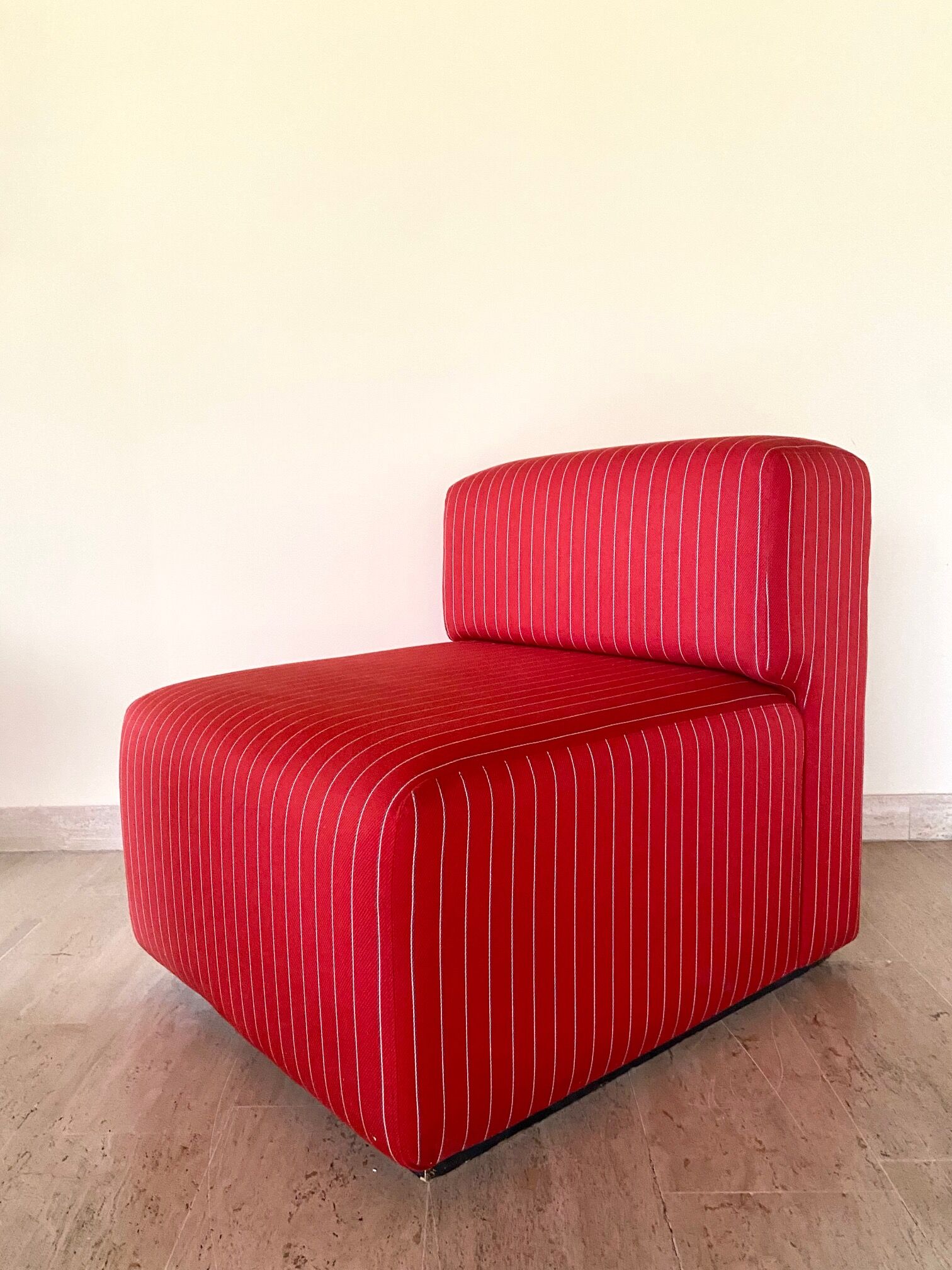 Pair of red striped armchairs from the 1980s