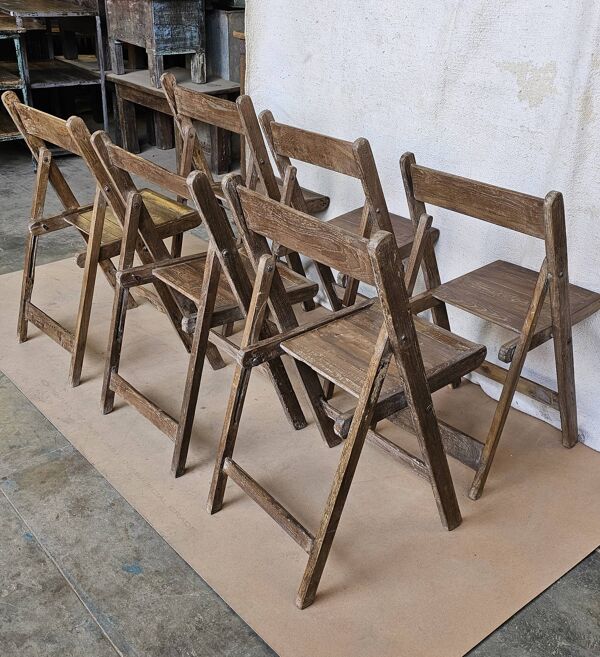 Lot de 6 chaises de cinéma pliante en teck