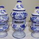 3 Delft style earthenware spice jars or apothecary pots
