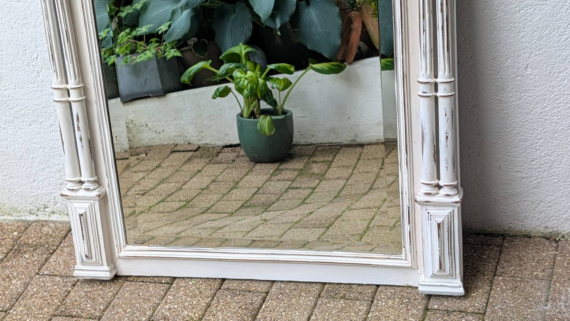 Shabby chic white patinated trumeau mirror – bevelled mirror