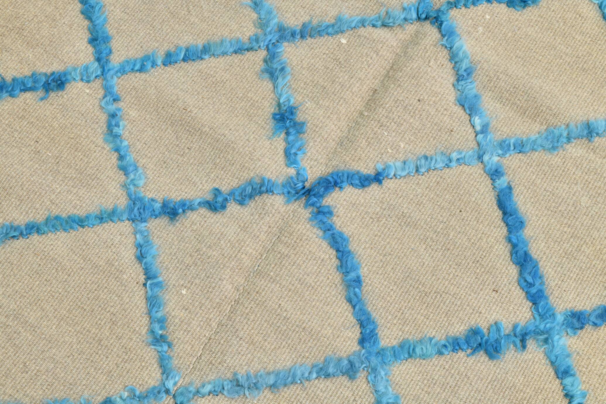 6x9 Beige & Blue Handmade Moroccan Rug, 185x282Cm SK 7339