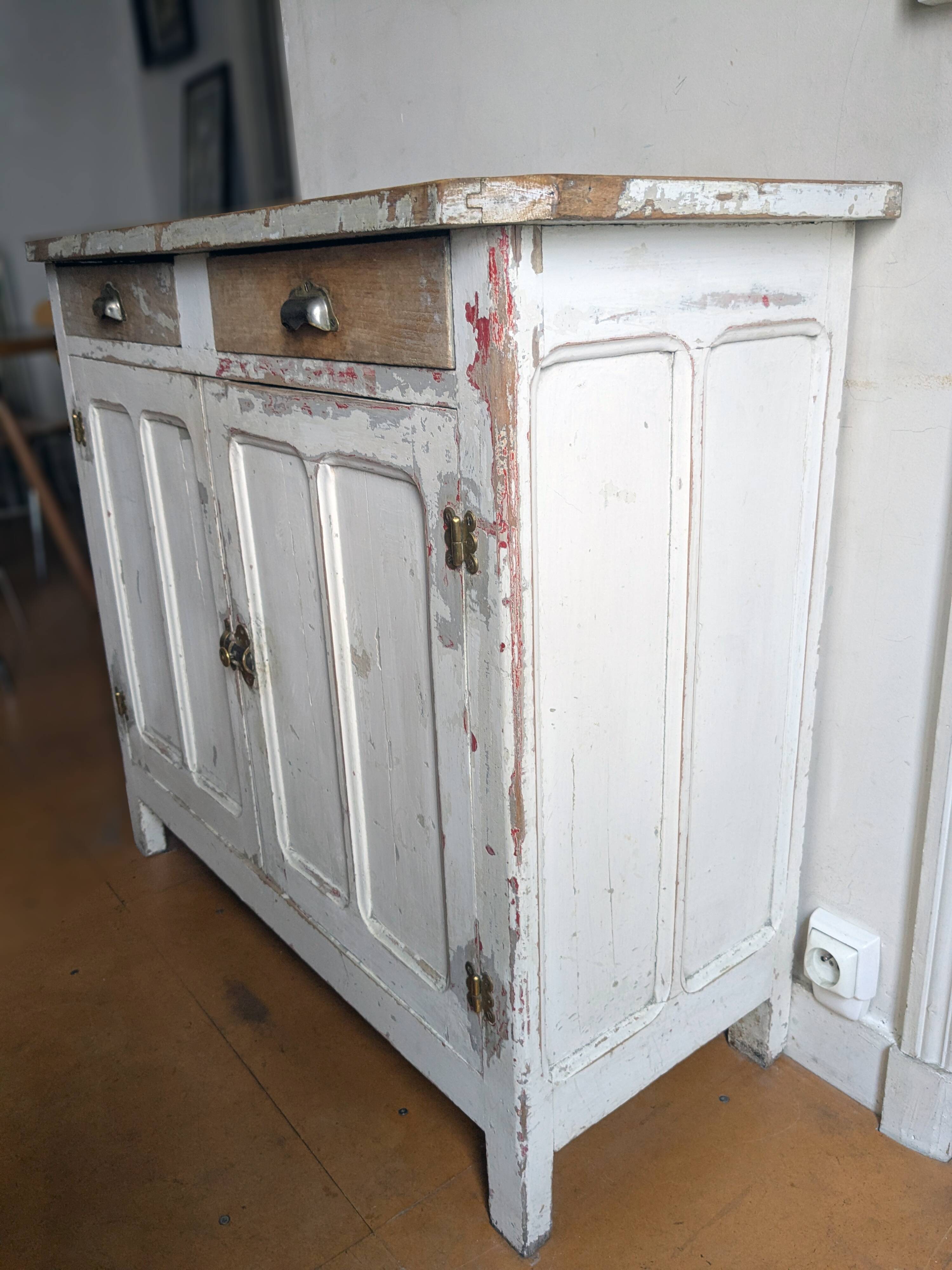 Vintage Parisian sideboard in its original patinated paint.