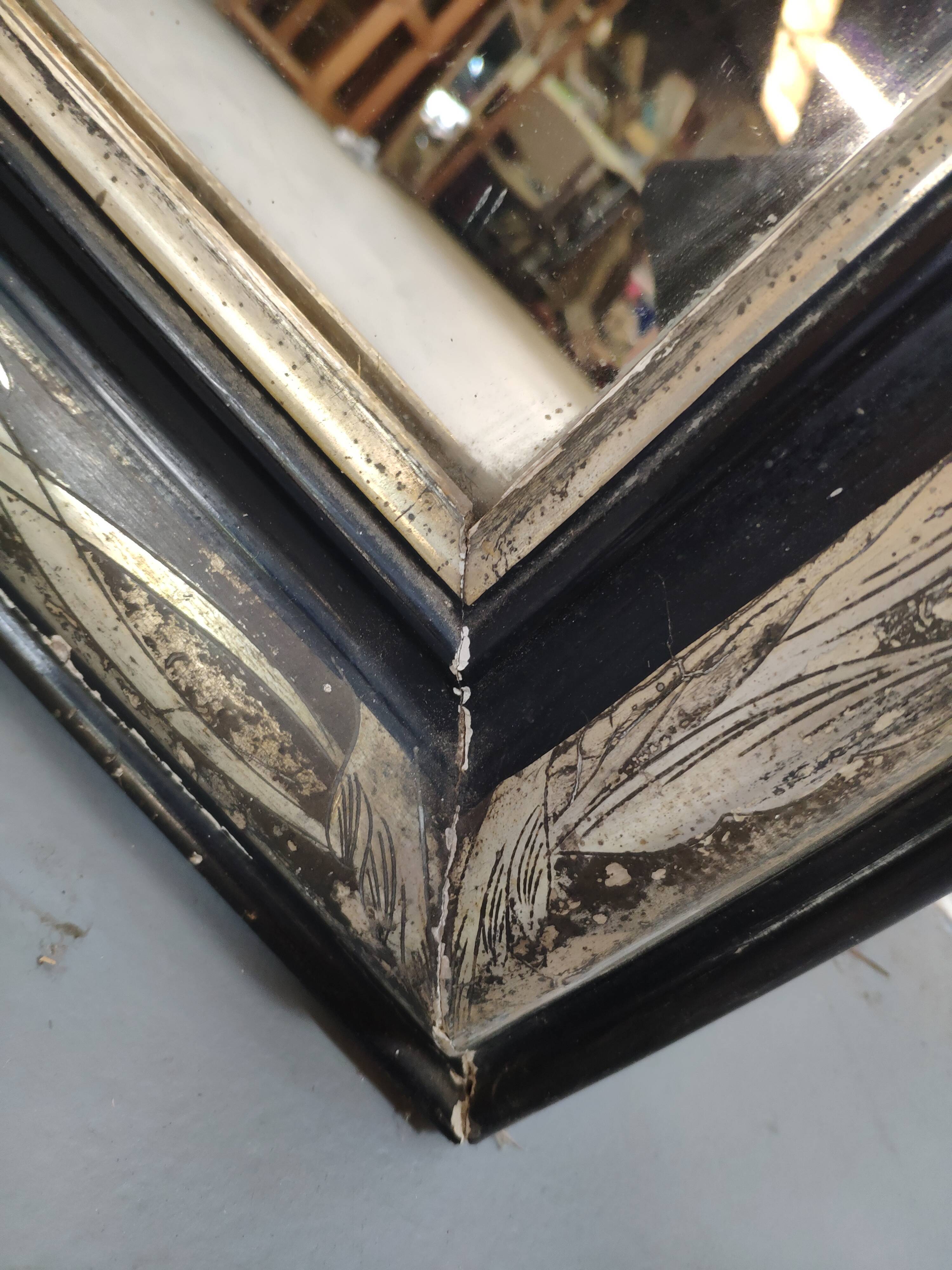 Mirror Louis-Philippe black wood and silver carved