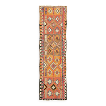 Turkish Handwoven Vintage Herki Kilim 97 cm x 325 cm