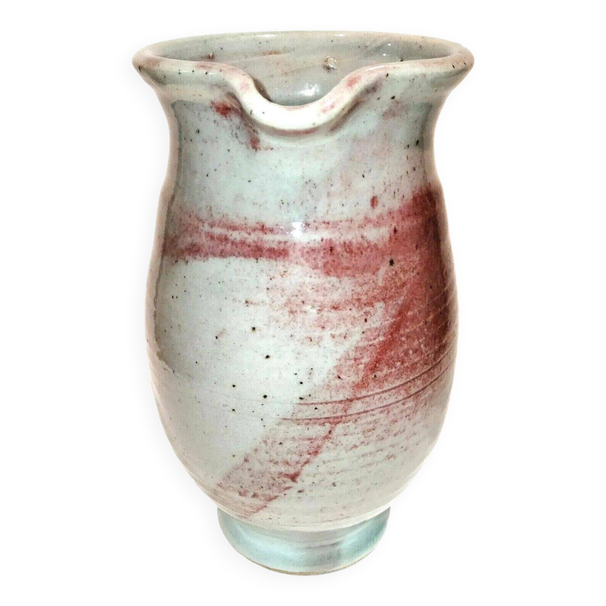 Red and grey glazed stoneware pitcher Signed Height 21 cm