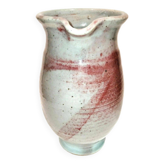 Red and grey glazed stoneware pitcher Signed Height 21 cm