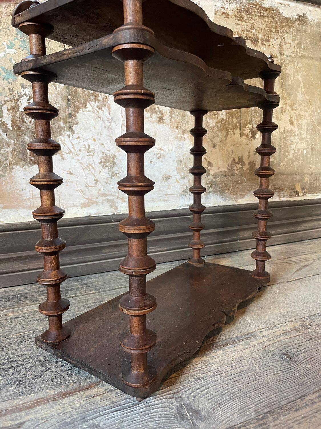 19th Century Original French Bobbin Turned Wooden Shelving Unit, Two Tier D